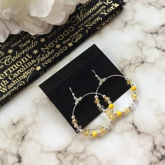 Glass Bead and Opal Yellow Earrings - Picture 3 of 5